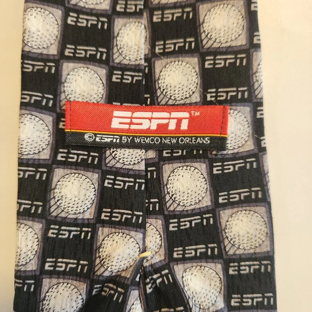 ESPN Golf Tie Necktie 100% Silk‎ Tie by WEMCO New Orleans Black Gray Golf Balls